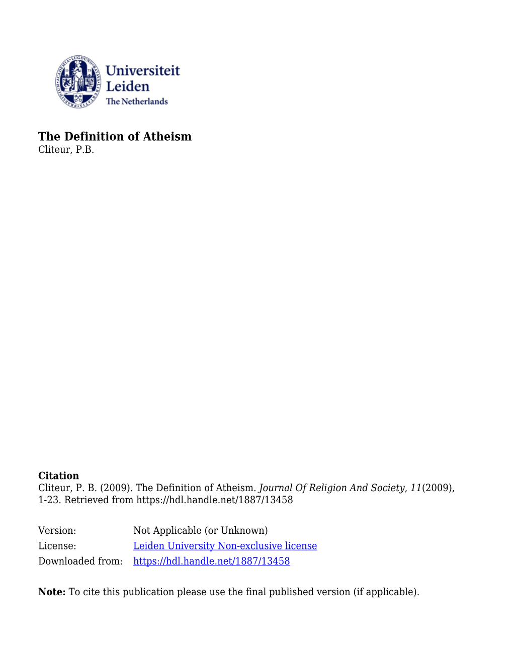 Journal of Religion and Society, 11(2009), 1-23