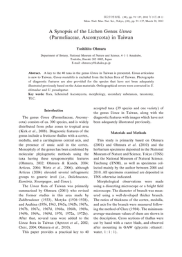 A Synopsis of the Lichen Genus Usnea (Parmeliaceae, Ascomycota) in Taiwan