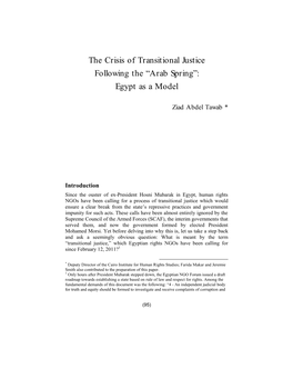 The Crisis of Transitional Justice Following the “Arab Spring”: Egypt As a Model