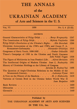 The Annals of UVAN, Vol. VI, 1958, No