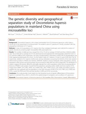 Oncomelania Hupensis Populations in Mainland China Using Microsatellite Loci Wei Guan1,2, Shi-Zhu Li1*, Eniola Michael Abe3, Bonnie L