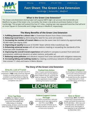 Fact Sheet: the Green Line Extension Cambridge | Somerville | Medford