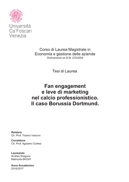 Fan Engagement E Leve Di Marketing Nel Calcio Professionistico. Il Caso Borussia Dortmund