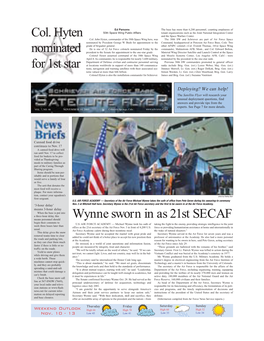 Wynne Sworn in As 21St SECAF Col. Hyten Nominated for 1St Star