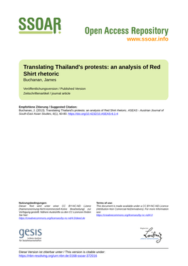 Translating Thailand's Protests: an Analysis of Red Shirt Rhetoric Buchanan, James