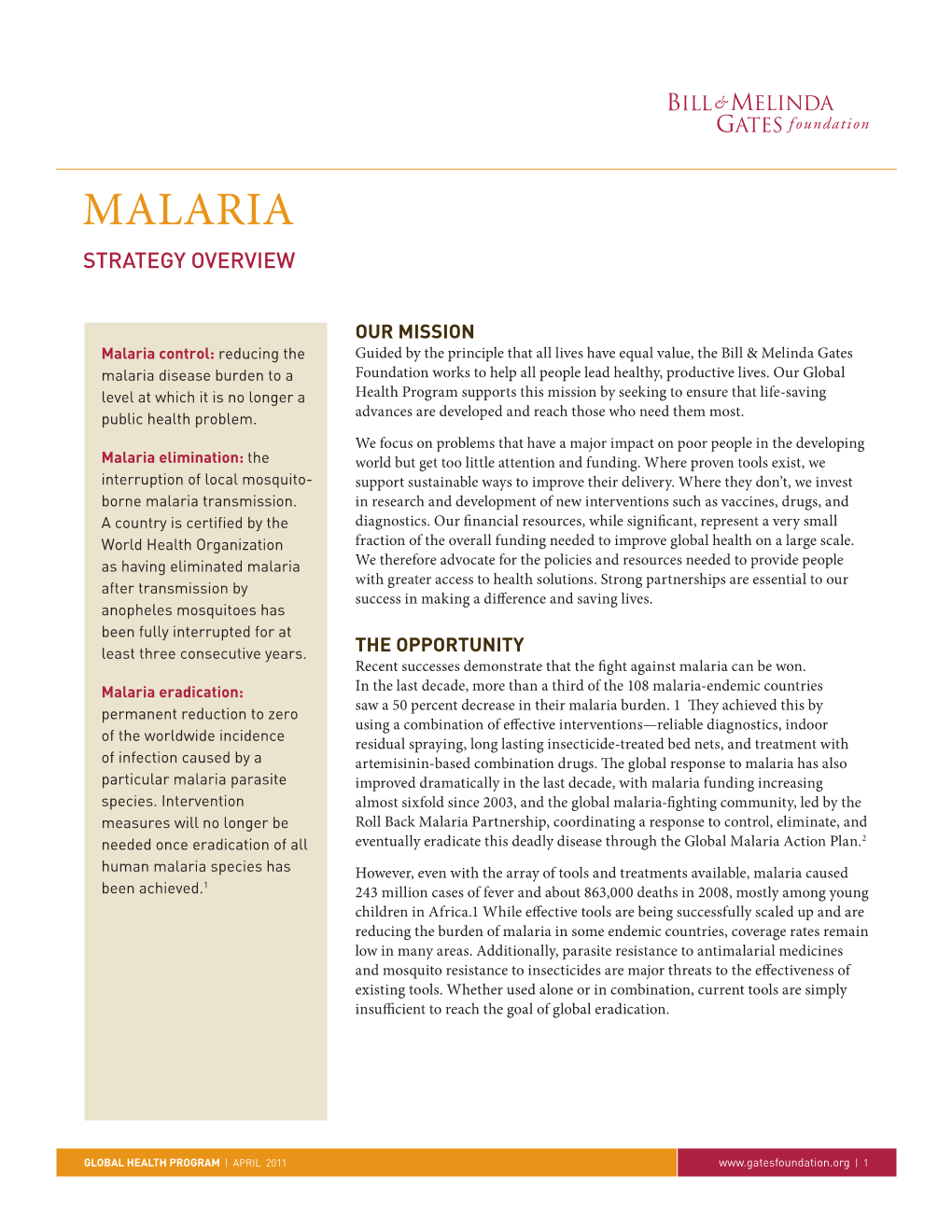 Malaria Strategy Overview