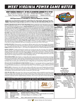 West Virginia Power Game Notes