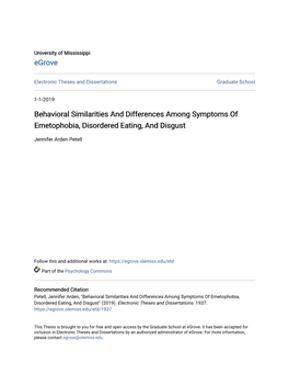 Behavioral Similarities and Differences Among Symptoms of Emetophobia, Disordered Eating, and Disgust