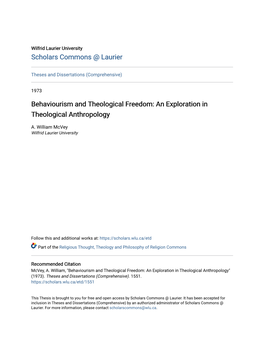 Behaviourism and Theological Freedom: an Exploration in Theological Anthropology