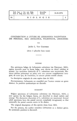 51 1 Biologie 31-X-1976 Contribution a L'etude De