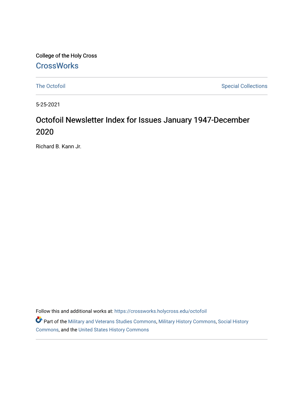 Octofoil Newsletter Index for Issues January 1947-December 2020