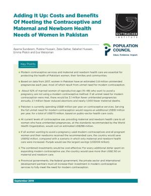 Adding It Up: Costs and Benefits of Meeting the Contraceptive and Maternal and Newborn Health Needs of Women in Pakistan