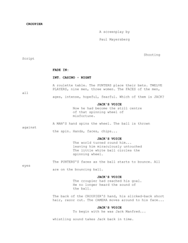 CROUPIER a Screenplay by Paul Mayersberg Shooting Script FADE IN: INT. CASINO