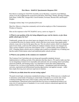 Pete Sikora – Kidspac Questionnaire Response 2014