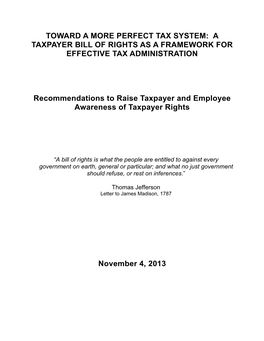 Toward a More Perfect Tax System: a Taxpayer Bill of Rights As a Framework for Effective Tax Administration
