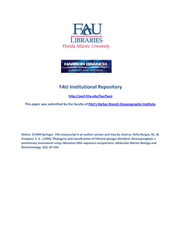 Phylogeny and Classification of Lithistid Sponges (Porifera: Demospongiae): a Preliminary Assessment Using Ribosomal DNA Sequence Comparisons