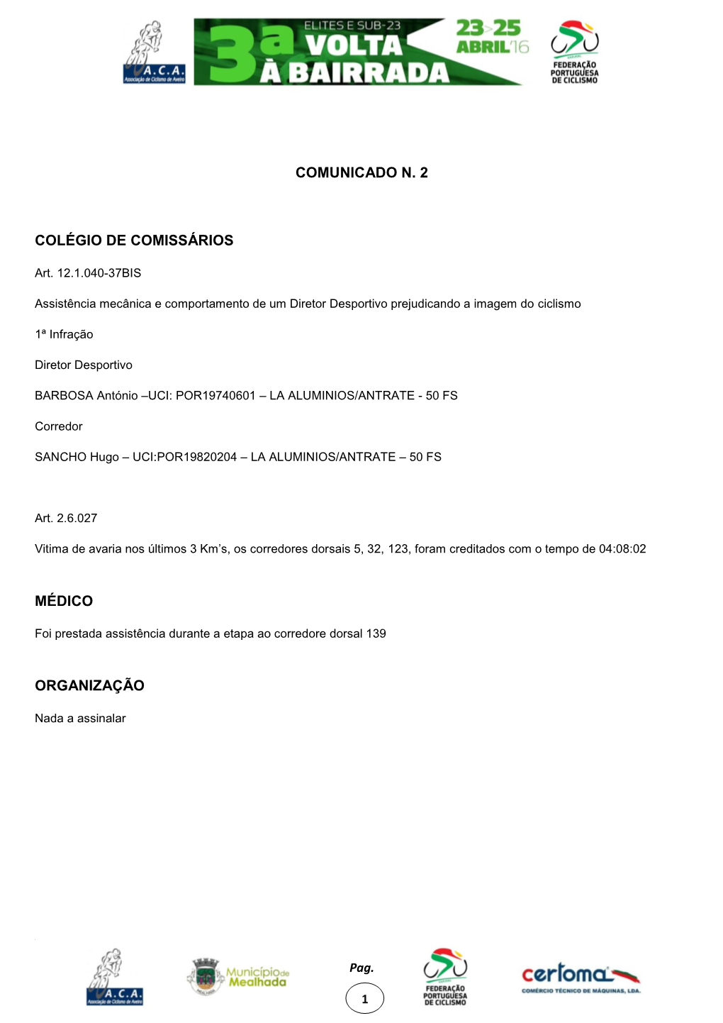 Comunicado N. 2 Colégio De Comissários