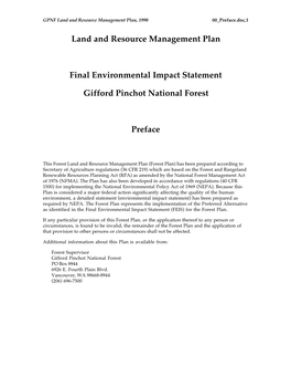 Gifford Pinchot National Forest Land Management Plan