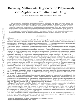 Bounding Multivariate Trigonometric Polynomials with Applications to Filter Bank Design Luke Pﬁster, Student Member, IEEE, Yoram Bresler, Fellow, IEEE