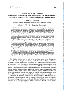 Properties of Fatty Acids in Dispersions of Emulsified Lipid and Bile Salt and the Significance of These Properties in Fat Absorption in the Pig and the Sheep