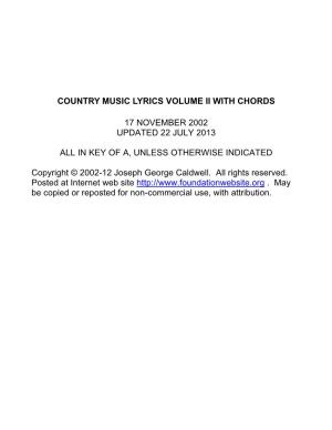 Country Music Lyrics Volume 2 with Chords