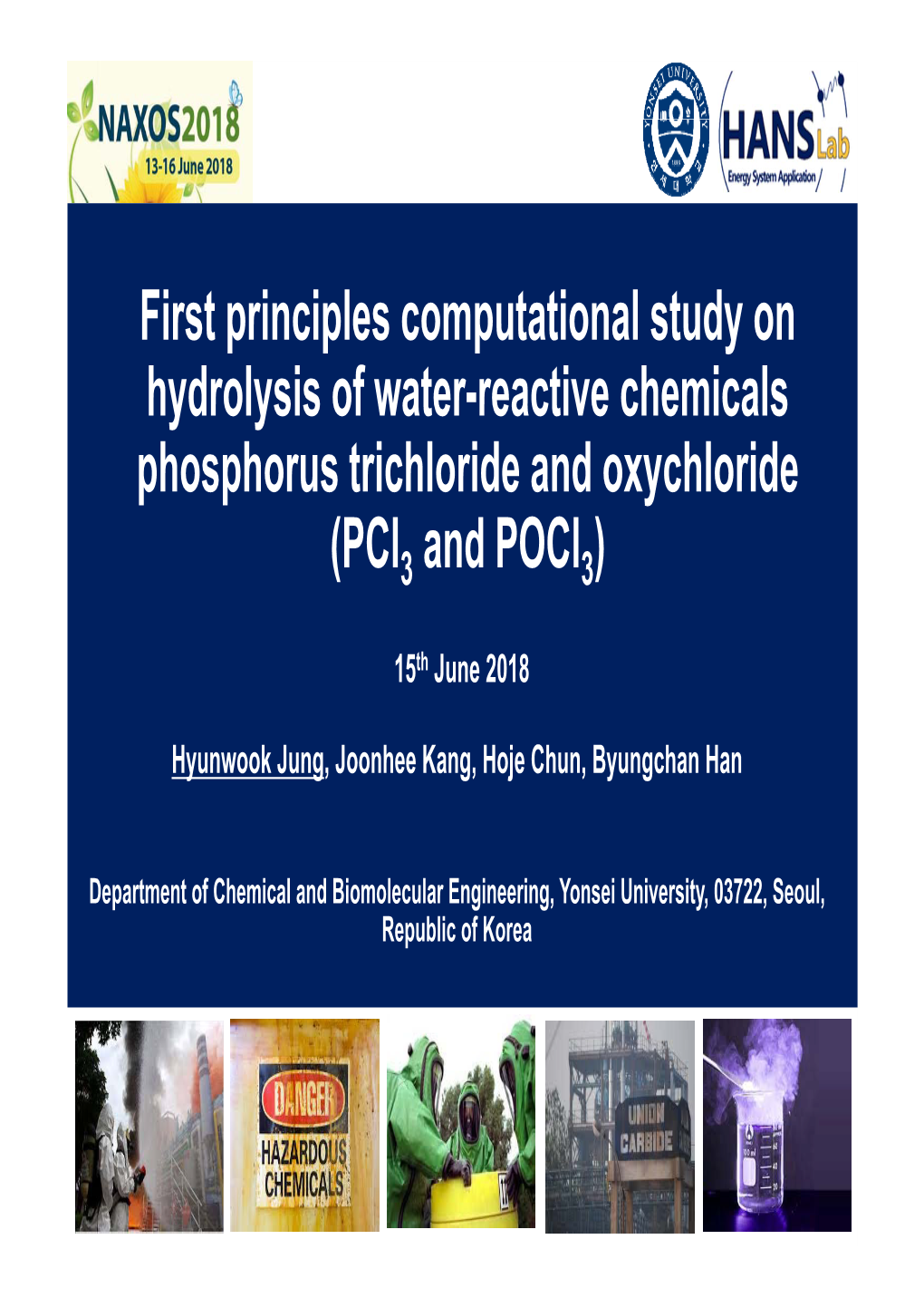 First Principles Computational Study on Hydrolysis of Water-Reactive Chemicals Phosphorus Trichloride and Oxychloride (Pcl and P