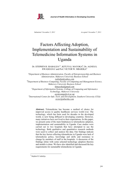 Factors Affecting Adoption, Implementation and Sustainability of Telemedicine Information Systems in Uganda