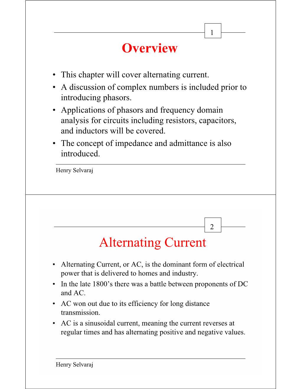 Overview Alternating Current
