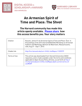 An Armenian Spirit of Time and Place: the Shvot