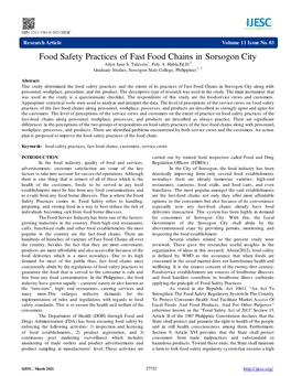 Food Safety Practices of Fast Food Chains in Sorsogon City Ailyn Jane S