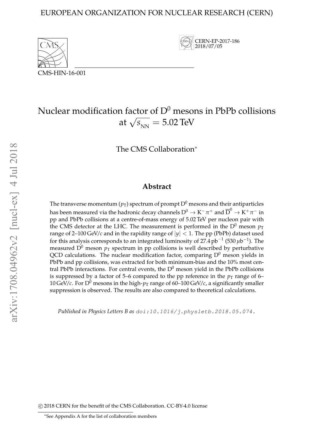 Nuclear Modification Factor of D0 Mesons in Pbpb Collisions At