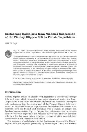 Cretaceous Radiolaria from Niedzica Succession of the Pieniny Klippen Belt in Polish Carpathians