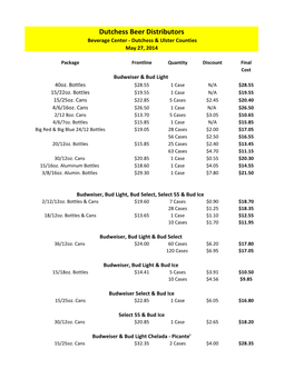 Beverage Center Price List