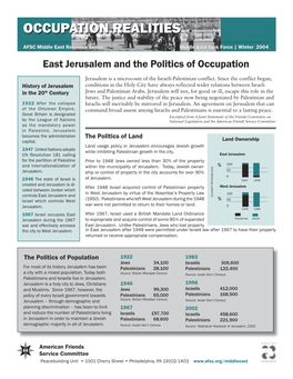 Jerusalem and the Politics of Occupation