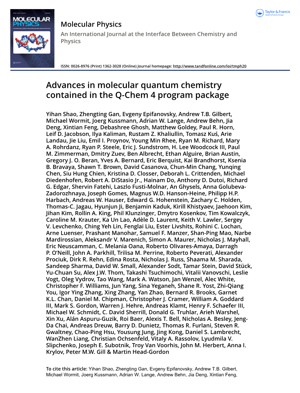 Advances in Molecular Quantum Chemistry Contained in the Q-Chem 4 Program Package