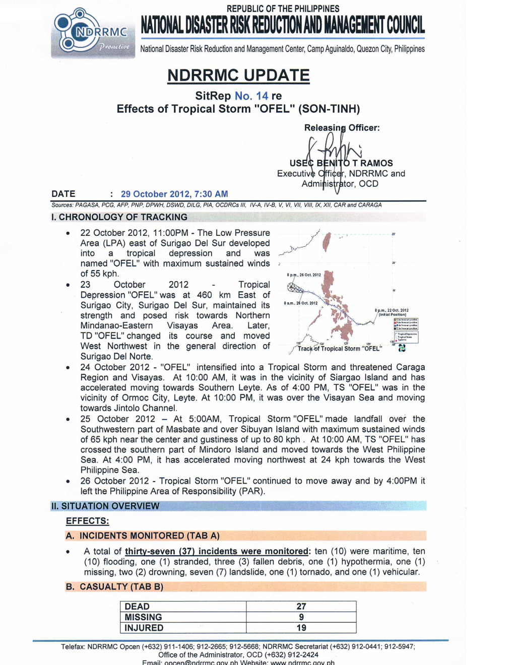 Sitrep No.14 Effects for TS OFEL 29 Oct 2012, 730AM