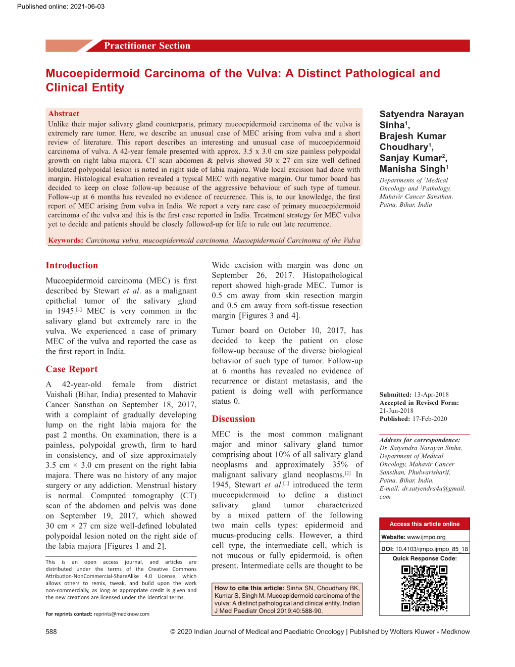 Mucoepidermoid Carcinoma of the Vulva: a Distinct Pathological and Clinical Entity