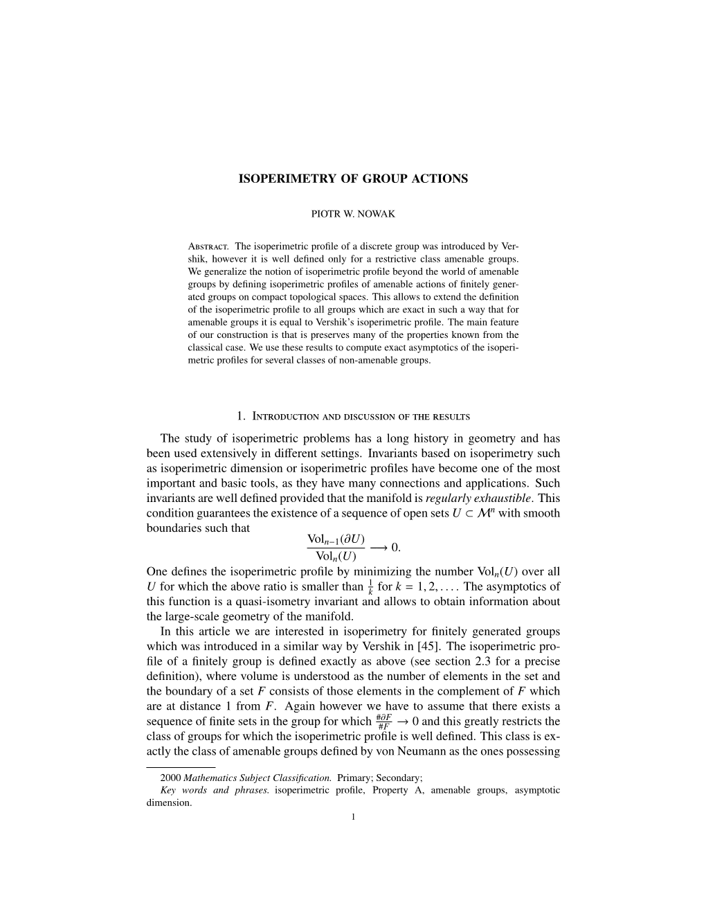 ISOPERIMETRY of GROUP ACTIONS 1. Introduction And