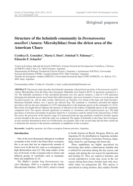 Original Papers Structure of the Helminth Community in Dermatonotus Muelleri (Anura: Microhylidae) from the Driest Area of the A
