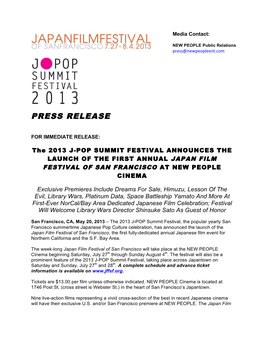 J-POP SUMMIT FESTIVAL Announces Launch of First Annual 2013