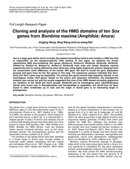 Cloning and Analysis of the HMG Domains of Ten Sox Genes from Bombina Maxima (Amphibia: Anura)