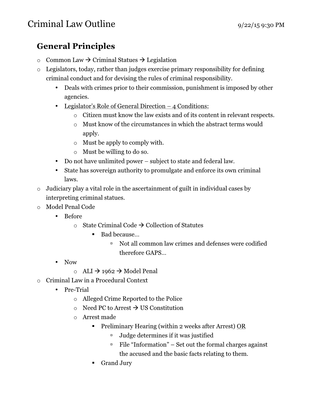 Criminal Law Outline 9/22/15 9:30 PM