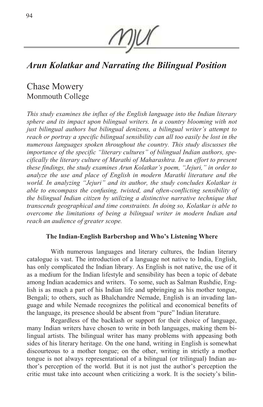 Arun Kolatkar and Narrating the Bilingual Position Chase Mowery