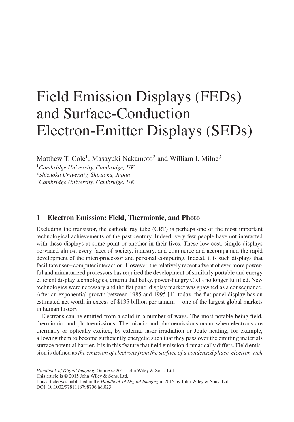 "Field Emission Displays (Feds) and Surface-Conduction Electron