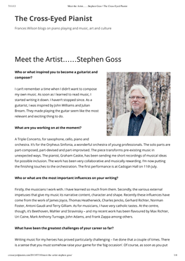 The Cross-Eyed Pianist Meet the Artist..Stephen Goss