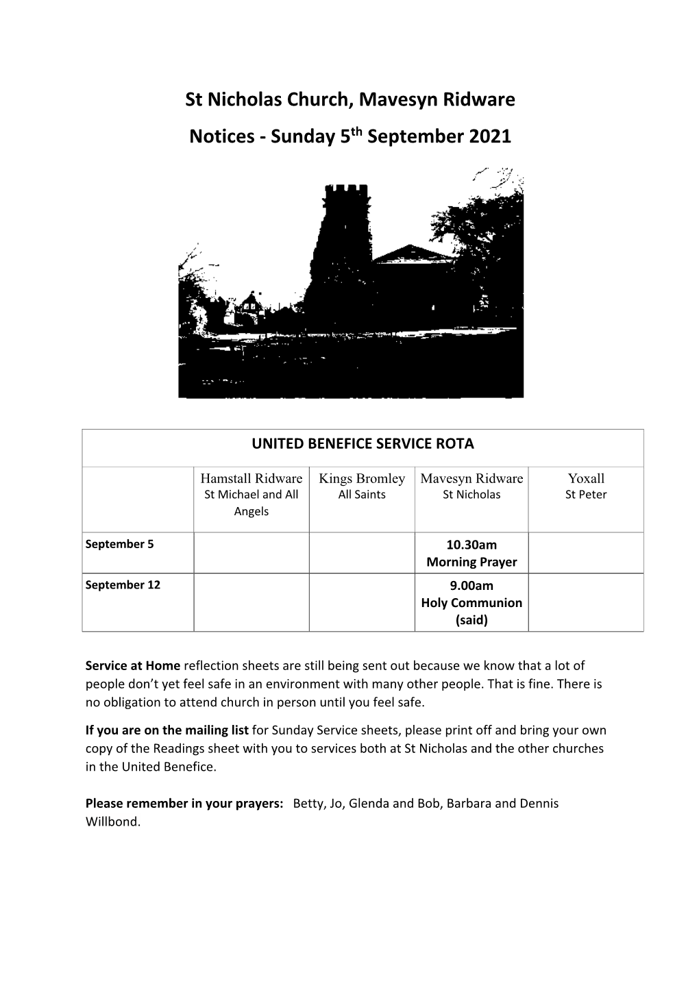 St Nicholas Church, Mavesyn Ridware Notices - Sunday 5Th September 2021