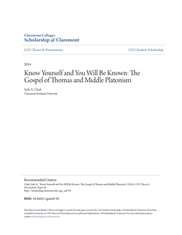 The Gospel of Thomas and Middle Platonism Seth A