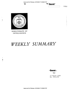 Weekly Summary, No. 0011/68, 15 March 1968