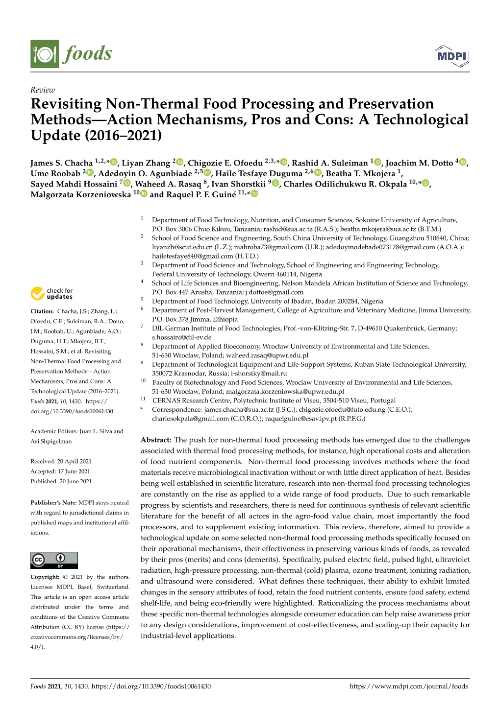 Revisiting Non-Thermal Food Processing and Preservation Methods—Action Mechanisms, Pros and Cons: a Technological Update (2016–2021)