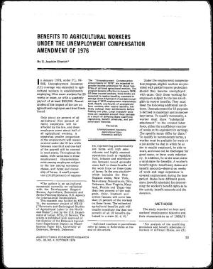 Benefits to Agricultural Workers Under the Unemployment Compensation Amendment of 1976